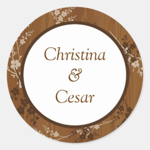 20 - 1.5" Favour Stickers Wooden Plank Floral Wedd