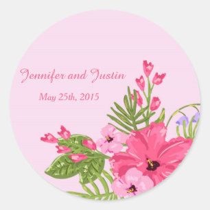 20 - 1.5 Inch Envelope Seal Pink Hibiscus Hawaiian