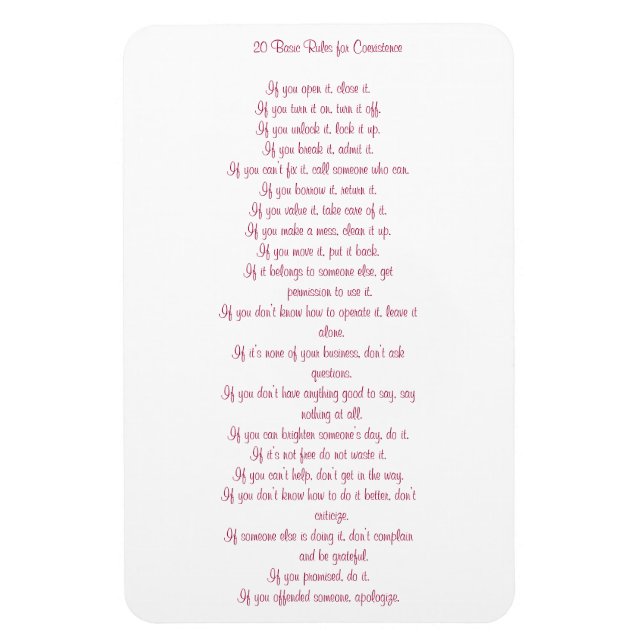 20 Basic Rules of Coexistence Magnet (Vertical)