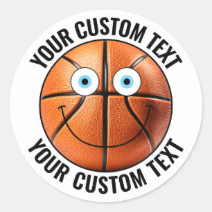 20 Basketball Personalized Text Custom Happy Face Classic Round Sticker