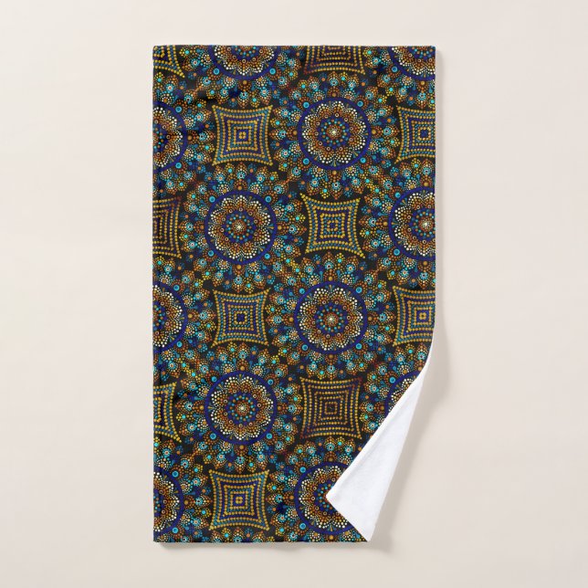20 Blue and Gold Mandala Hand Towel (Hand Towel)