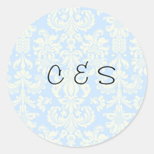 20 Blue/White Damask Wedding Favour Stickers