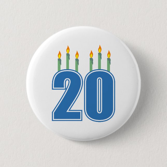 20 Candles (Blue / Green) 6 Cm Round Badge (Front)