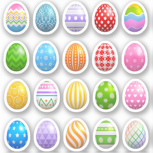 20 Colourful Easter Eggs Scrapbook Stickers (Front)