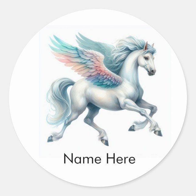 20 Custom Name Pegasus Round Stickers (Front)