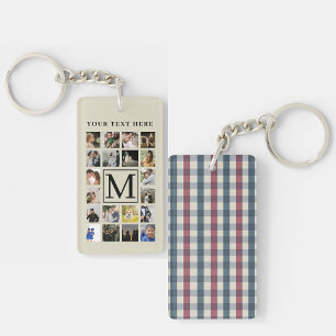 20 Family photo collage Biege And Green Plaid  Key Ring