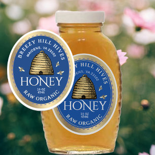 20 Gold Skep with Honeybees Honey on 14" Sticker