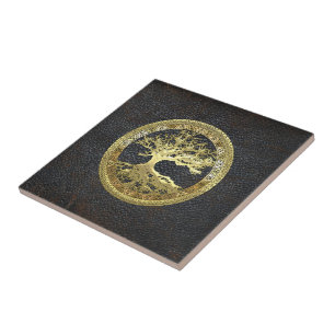 [20] Golden Celtic Tree of Life Ceramic Tile