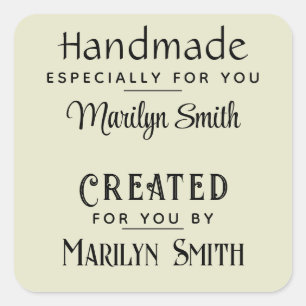 20 Handmade & Created, Gift Label, 1.5 inch Square Sticker