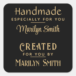 20 Handmade & Created, Gold on Black, 1.5 inch Square Sticker