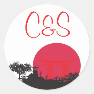 20 Japanese Rising Sun Wedding Favour Stickers