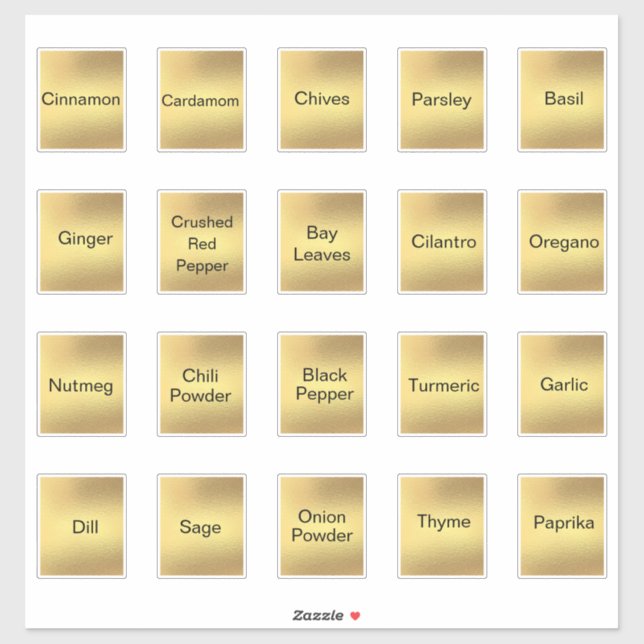 20 kitchen herbs and spices, black&gold metallic  (Sheet)