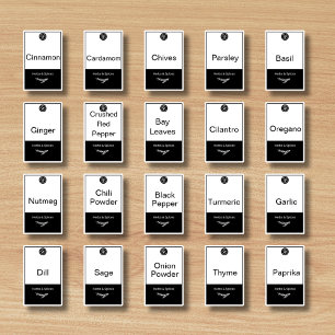 20 kitchen herbs and spices, black & white trendy