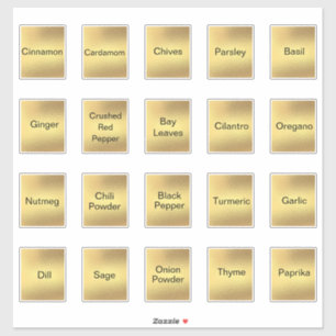 20 kitchen herbs and spices, gold metallic
