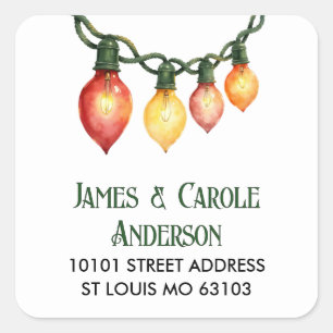 20 Matching Christmas Lights Return Address Square Sticker