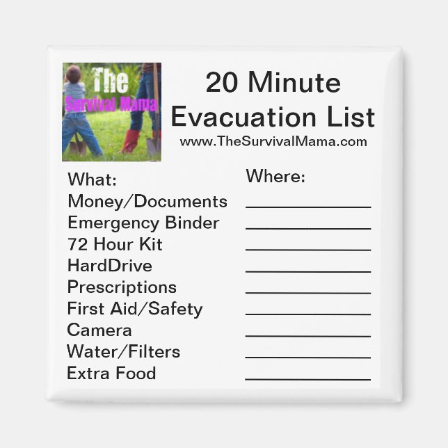 20 Minute Evacuation List Magnet (Front)