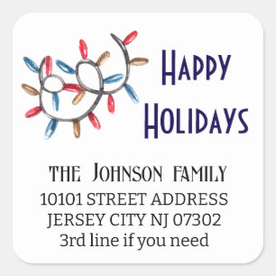 20 Modern Happy Holidays, Return Address  Square Sticker