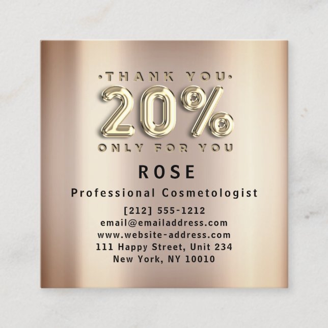 20% Off Discount Logo Thank You Rose Gold Appointment Card (Front)