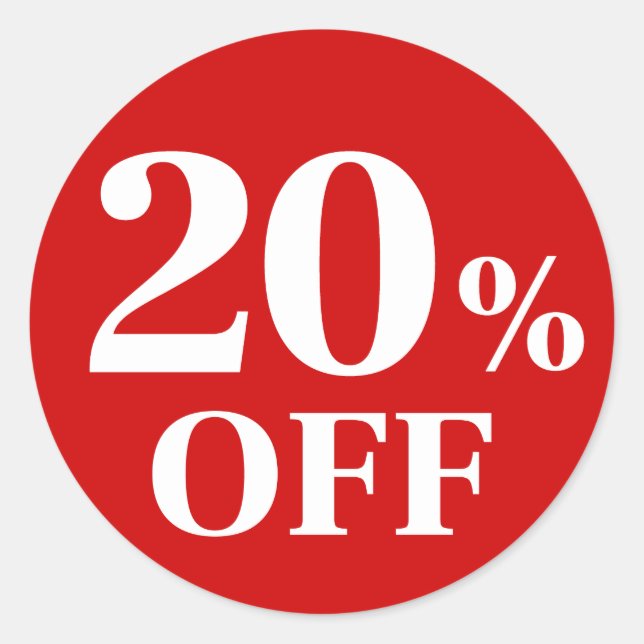 20% OFF Red Background Classic Round Sticker (Front)