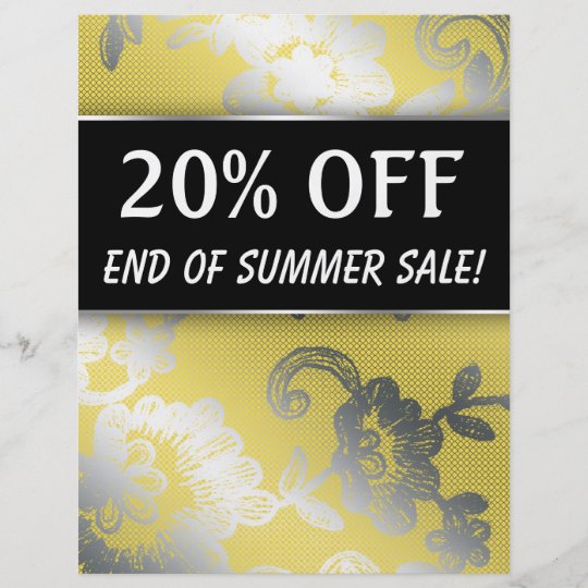 20 OFF Sale Flyer Silver Yellow Lace