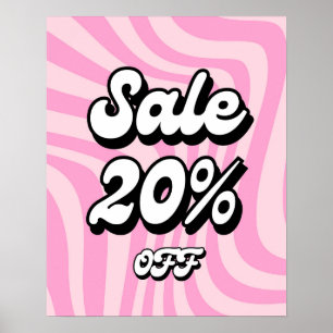 20% Off Sale Sign, Pink Retro Retail Store Poster