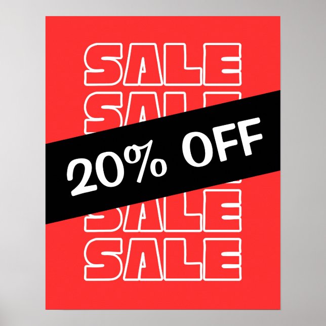 20% Off Sale Sign, Retail Store Signage, Red Sale  Poster (Front)