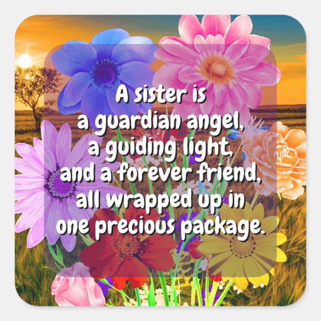 (20 pcs) Elegant Flowers & Sister Quote | Special  Square Sticker (Front)