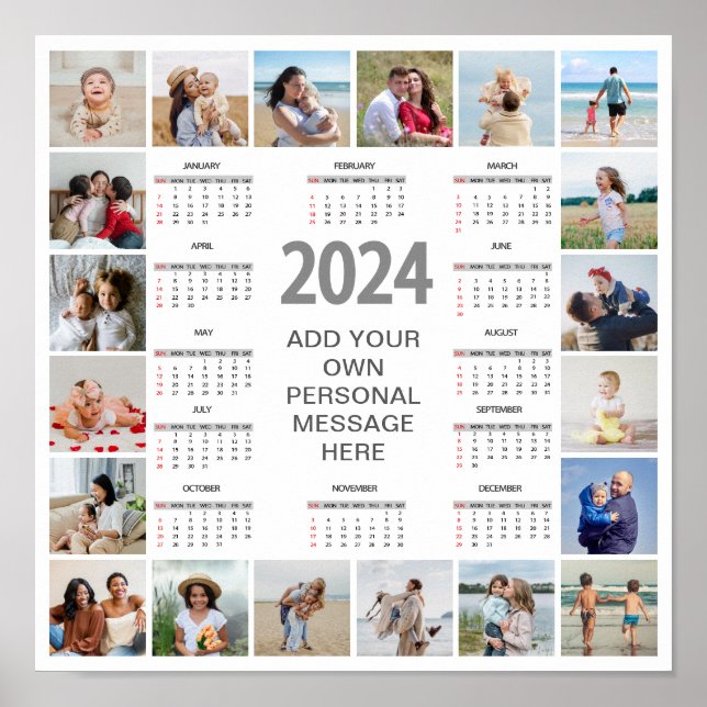 20 Photo Collage 2024 Year At A Glance Calendar Poster (Front)