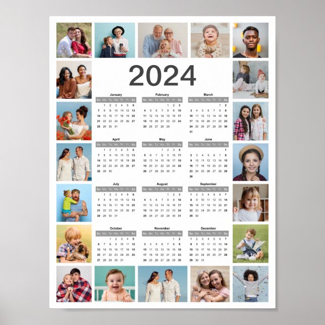 20 Photo Collage 2024 Year At A Glance Calendar Poster (Front)
