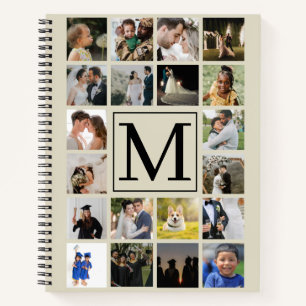 20 photo collage Black Biege Pattern Family Notebook