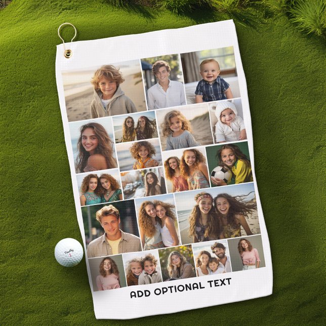 20 Photo Collage - Custom Text - Black and White Golf Towel (Custom Golf Towel with Photo Collage)
