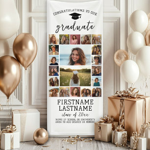 20 Photo Collage Graduation Modern Minimal White Banner