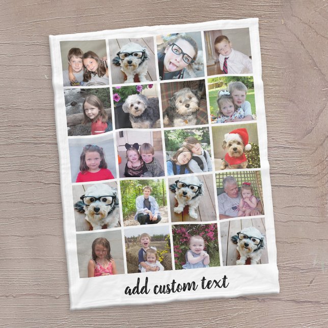 20 Photo Collage - Grid with Script Text - white Fleece Blanket (Creator Uploaded)