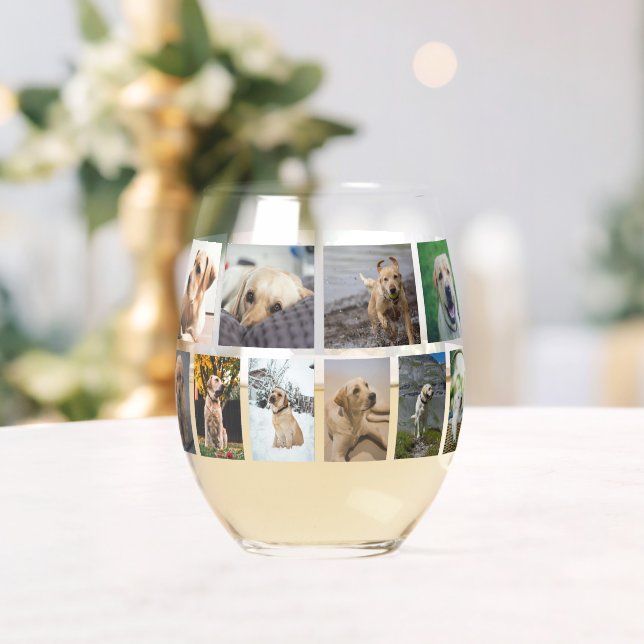 20 Photo Collage Personalised Stemless Wine Glass (Insitu (Wedding))
