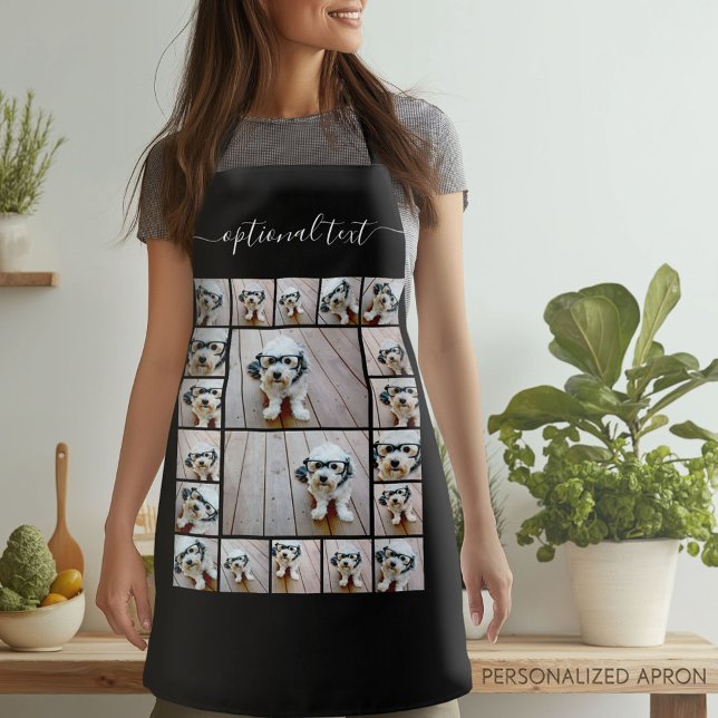 20 Photo Collage Script Name black white Apron (Personalized Apron)