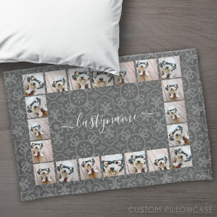 20 Photo Collage with modern pattern script name Pillowcase