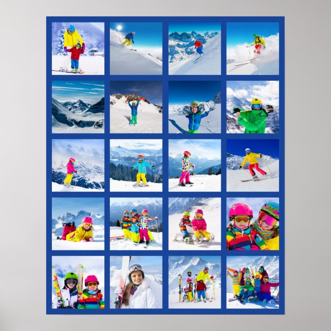 20 Photo Grid Collage Dark Blue Poster (Front)