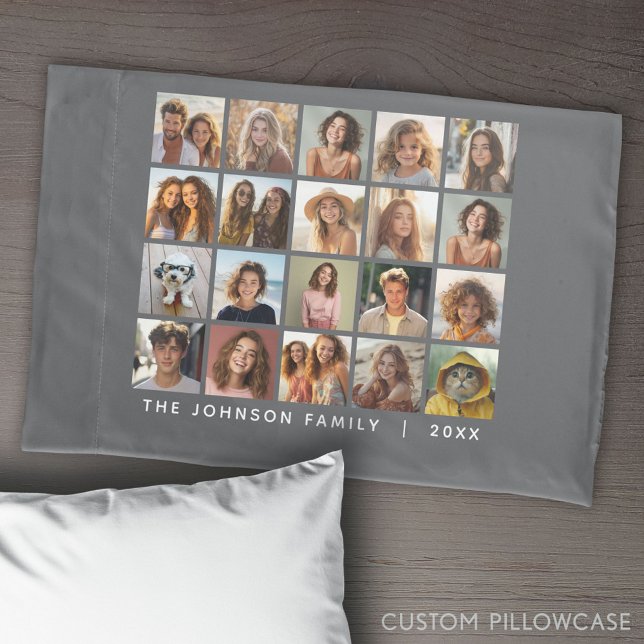 20 Photo Template Collage with Custom Text Pillowcase (Create Your Own Photo Collage Pillowcase)