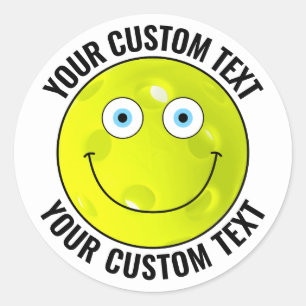 20 Pickleball Personalized Text Custom Happy Face Classic Round Sticker