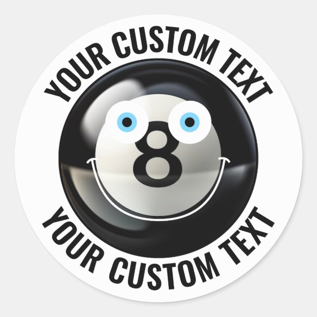 20 Pool 8 Ball Personalised Text Custom Happy Face Classic Round Sticker (Front)
