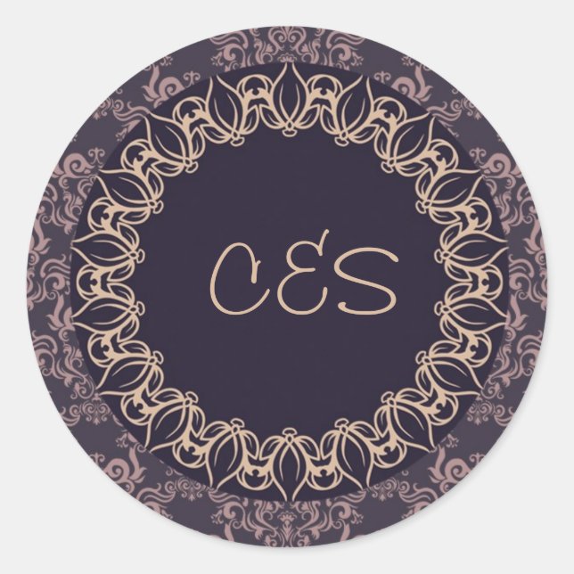 20 Purple Damask Lace Wedding Stickers (Front)