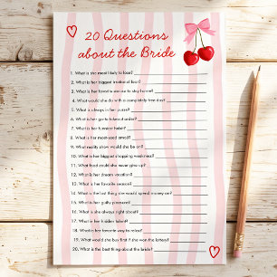 20 Questions about Bride Cherry Bridal Shower Game