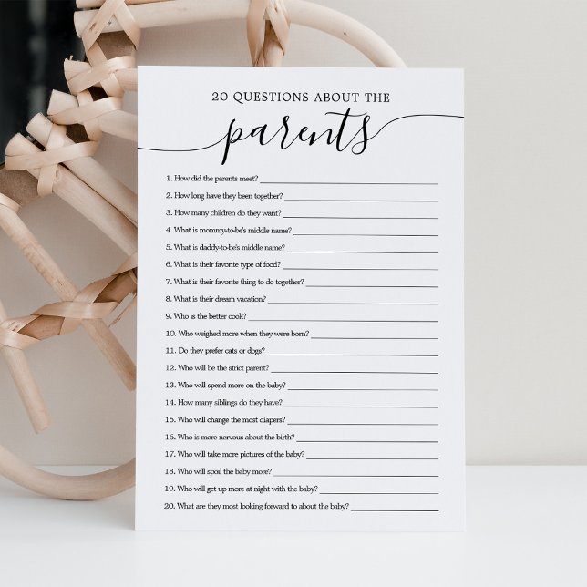 20 Questions about Parents Baby Shower Game Card (Creator Uploaded)