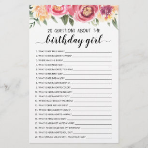 20 Questions About The Birthday Girl Editable Game