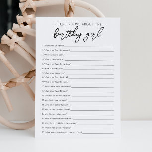 20 Questions about the Birthday Girl game Card