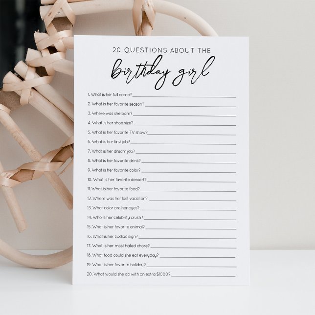 20 Questions about the Birthday Girl game Card (Creator Uploaded)