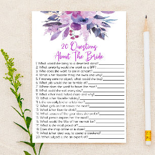 20 Questions About The Bride Bridal Shower Game  Stationery
