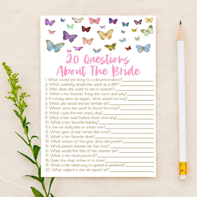 20 Questions About The Bride Bridal Shower Game Stationery (Creator Uploaded)