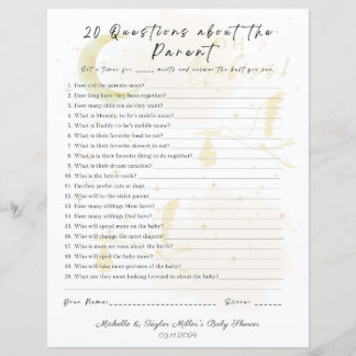 20 Questions about the parent Baby Shower Game