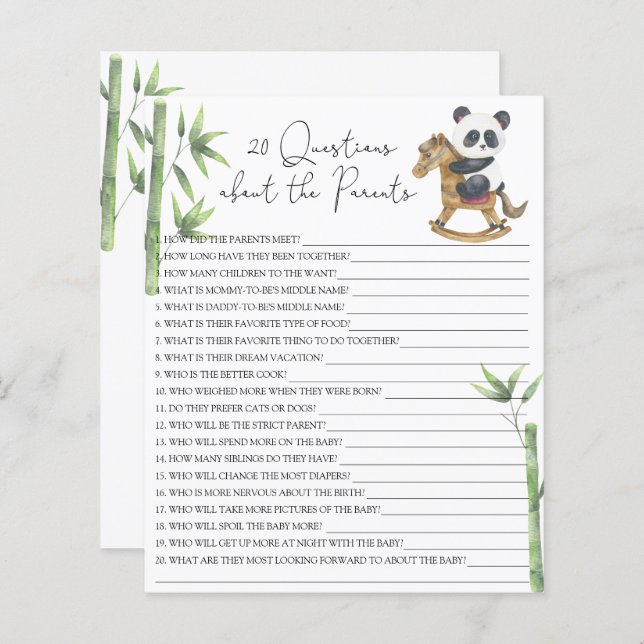 20 Questions about the Parents baby shower game (Front/Back)